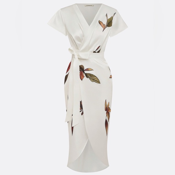 FEHAUTE White Floral Satin Wrap Midi Dress NWT - Size
US 12 - Picture 4 of 11